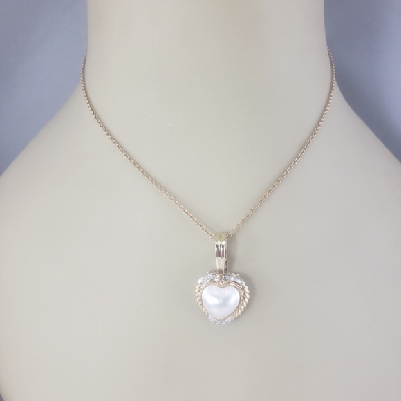 14 Karat Yellow Gold Pearl and Diamond Heart Pendant Enhancer #16801 - Picture 7 of 8